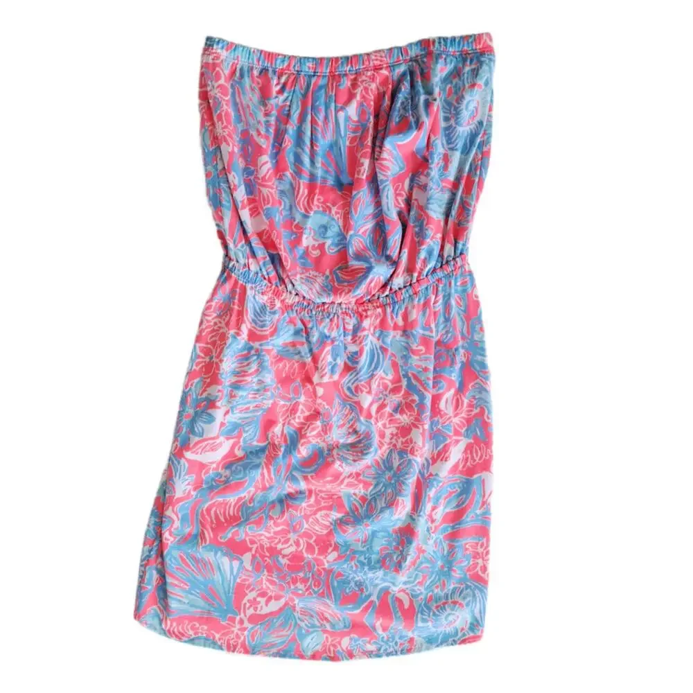 Lilly Pulitzer Windsor Strapless Mini Dress Small Summer Siren Pink Blue Beach - Picture 8 of 8